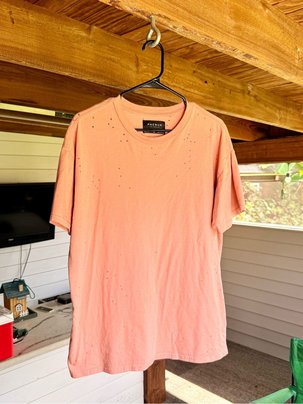 PacSun Men’s Coral Pink Distressed Short Sleeve Tee